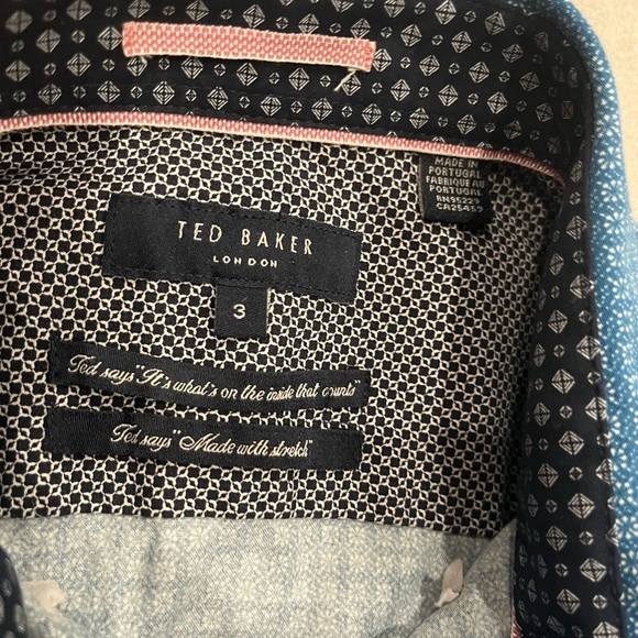 [3/M]Ted Baker Teal Patterned Stretch Shirt - Picture 2 of 6